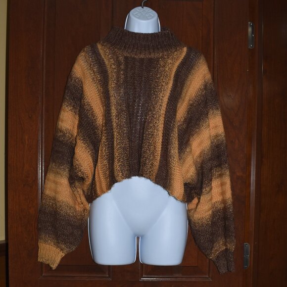POL Cropped Brown Striped Mock Neck Sweater Women’s Size Small - Picture 5 of 10